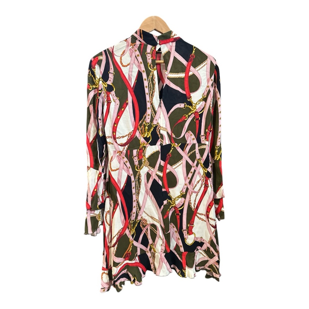 Zara Black, Pink, Red & Olive Chain-Print Mini Dress - Picture 3 of 7